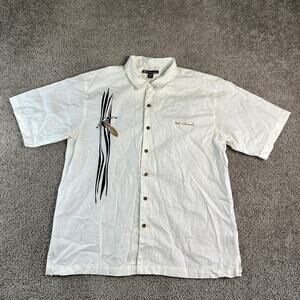 Duke Kahanamoku Hawaiian Shirt Mens XL White Hemp Surfer Embroidered Button Up